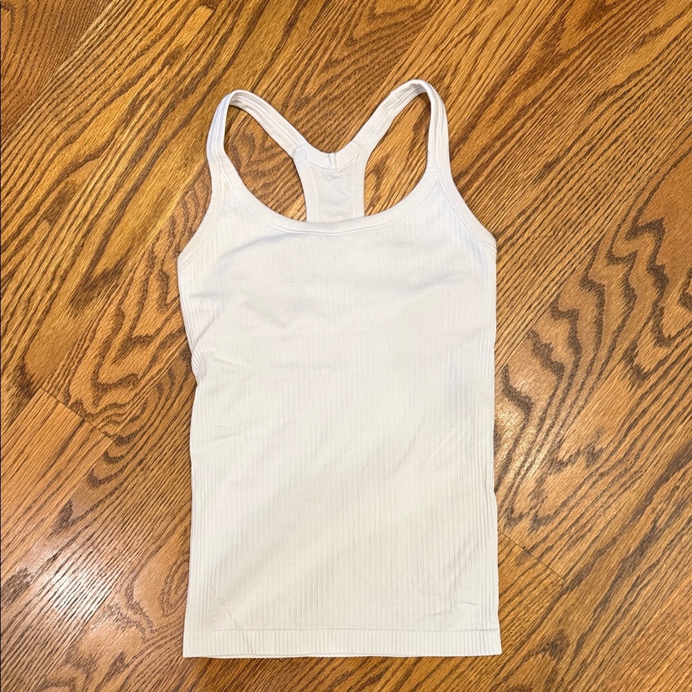 Lululemon Athletica White Ribbed tank top with built in bra